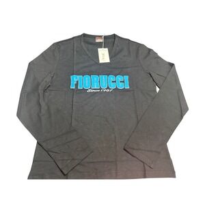Fiorucci NEW Man Collection‎ Long Sleeve V-Neck T-Shirt Logo Graphic Black XL